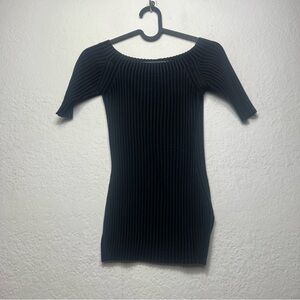 Helmut Lang Ribbed Short Sleeve Silk Blend Top